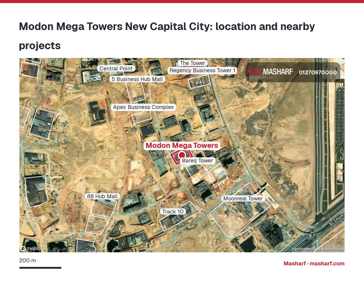 Where is Modon Mega Towers located?