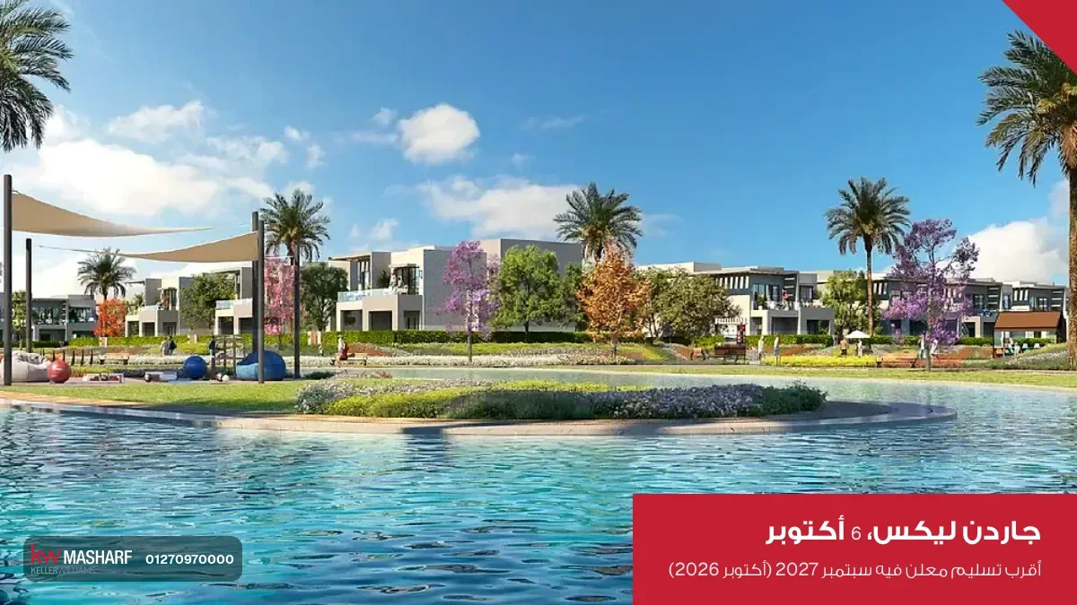 مباني سكنية بتراسات وزرع على الأسطح ونخل قدامها