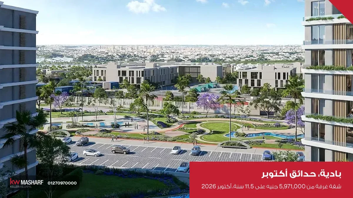 منظر من فوق لحديقة كبيرة ومباني سكنية وأماكن ركن عربيات